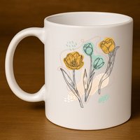 Tulip Flowers Abstract 11oz C Handle Ceramic Mug