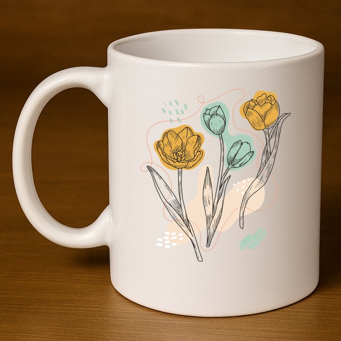 Tulip Flowers Abstract 11oz C Handle Ceramic Mug