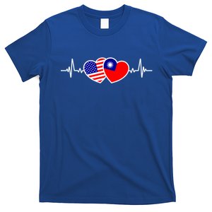 Taiwan Flag American Flag Heartbeat Cute Taiwanese Gift T-Shirt