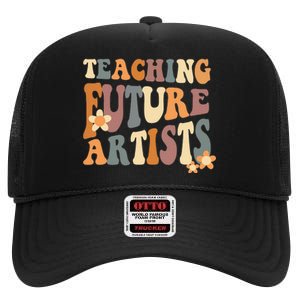 Teaching Future Artists Retro Teacher Students High Crown Mesh Back Trucker Hat