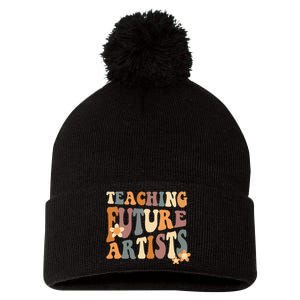 Teaching Future Artists Retro Teacher Students Pom Pom 12in Knit Beanie