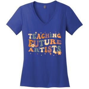 Teaching Future Artists Retro Teacher Students Women's V-Neck T-Shirt