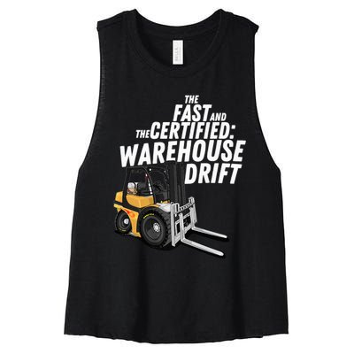 The Fast And The Certified Warehouse Drift Forklift Operator Women's Racerback Cropped Tank