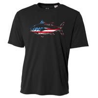 Tuna Fishing American Flag Giant Bluefin Fish Fisherman Cooling Performance Crew T-Shirt