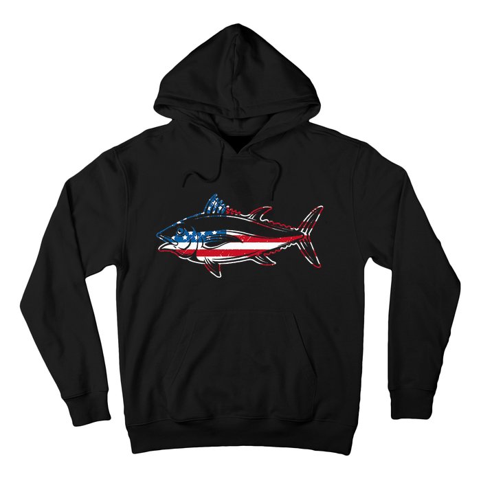 Tuna Fishing American Flag Giant Bluefin Fish Fisherman Hoodie