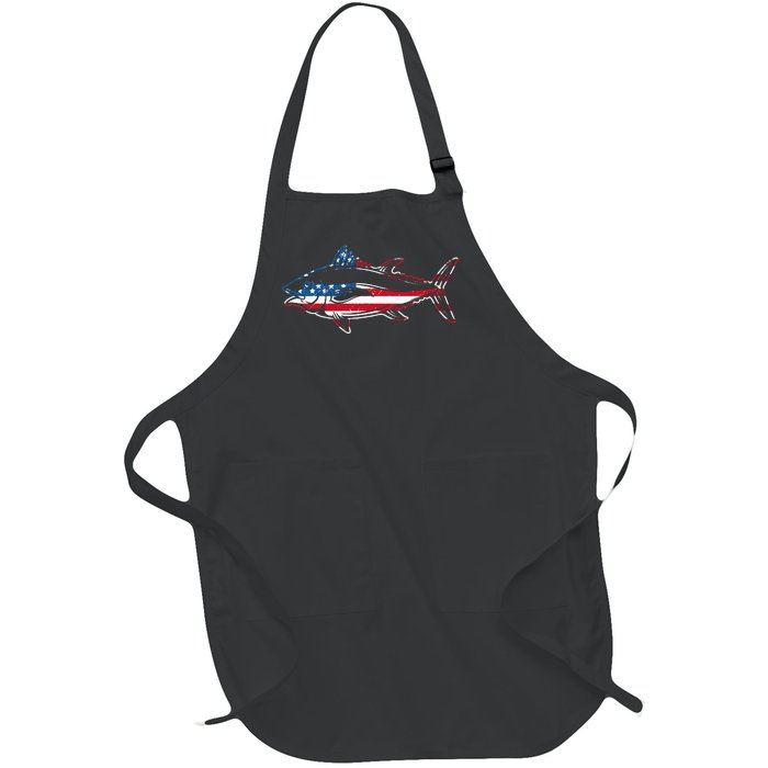 Tuna Fishing American Flag Giant Bluefin Fish Fisherman Full-Length Apron With Pockets