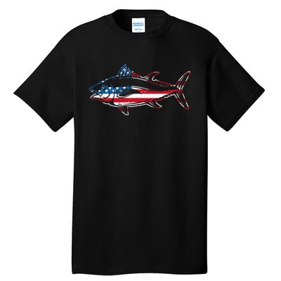 Tuna Fishing American Flag Giant Bluefin Fish Fisherman Tall T-Shirt