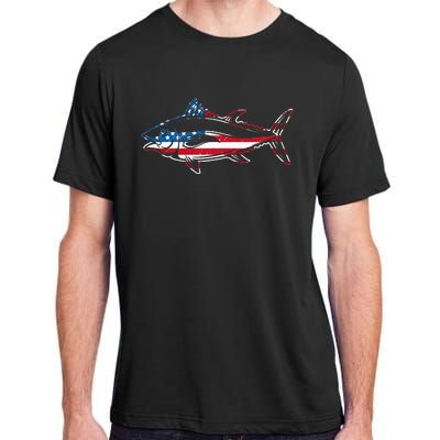 Tuna Fishing American Flag Giant Bluefin Fish Fisherman Adult ChromaSoft Performance T-Shirt