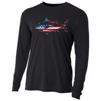 Tuna Fishing American Flag Giant Bluefin Fish Fisherman Cooling Performance Long Sleeve Crew