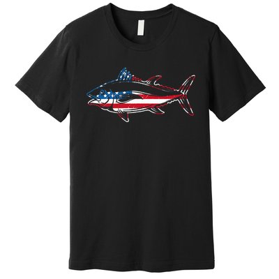 Tuna Fishing American Flag Giant Bluefin Fish Fisherman Premium T-Shirt