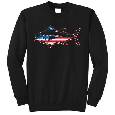 Tuna Fishing American Flag Giant Bluefin Fish Fisherman Tall Sweatshirt