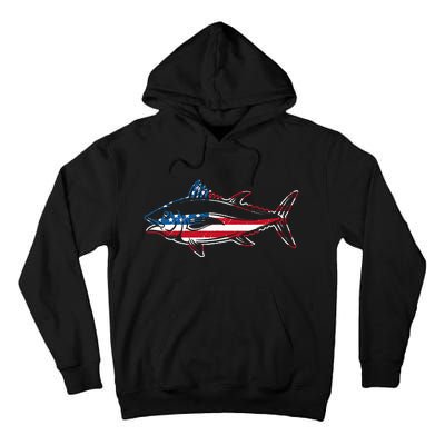 Tuna Fishing American Flag Giant Bluefin Fish Fisherman Tall Hoodie