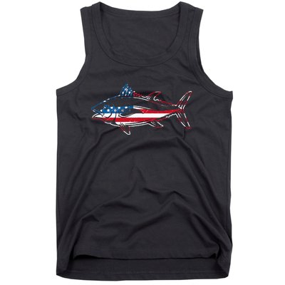 Tuna Fishing American Flag Giant Bluefin Fish Fisherman Tank Top