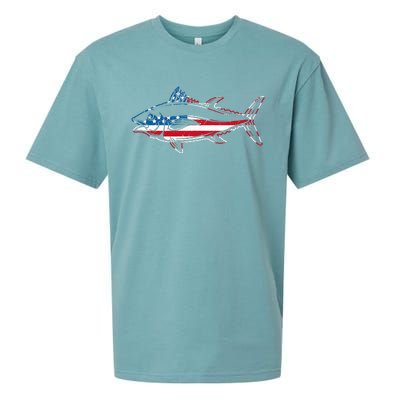 Tuna Fishing American Flag Giant Bluefin Fish Fisherman Sueded Cloud Jersey T-Shirt