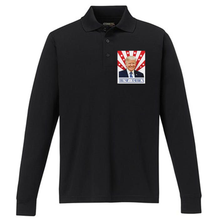 Trump For America 2024 Presidential Election Performance Long Sleeve Polo