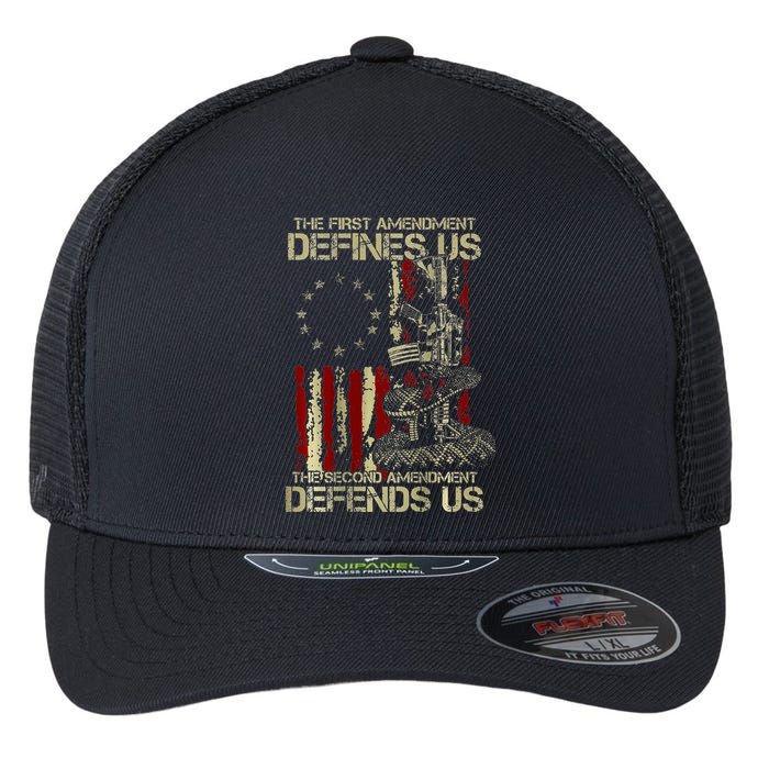 The First Amendment Defines Us American Flag Flexfit Unipanel Trucker Cap