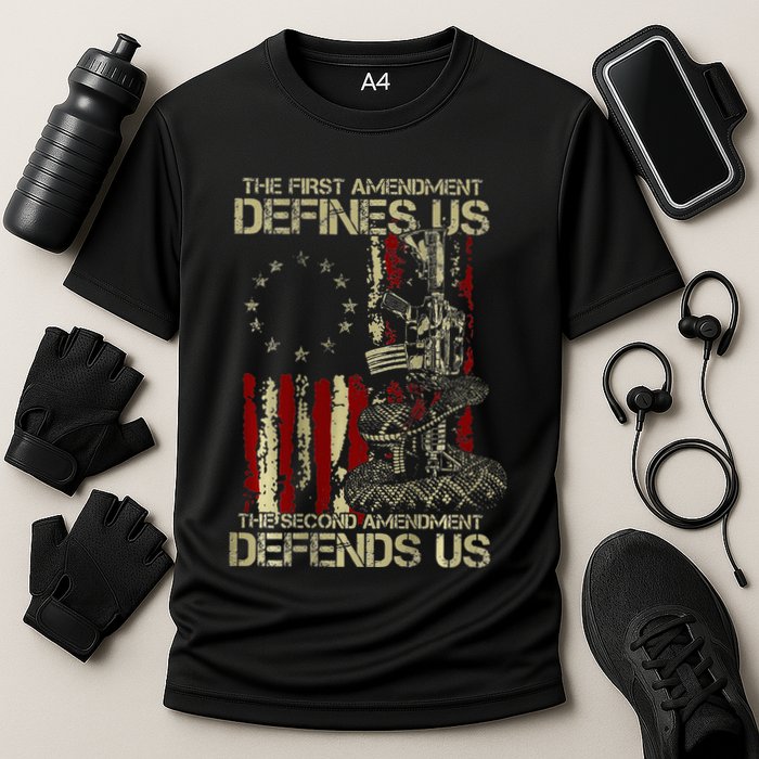 The First Amendment Defines Us American Flag Performance Shirt