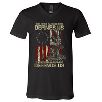 The First Amendment Defines Us American Flag V-Neck T-Shirt