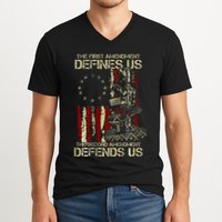 The First Amendment Defines Us American Flag V-Neck T-Shirt