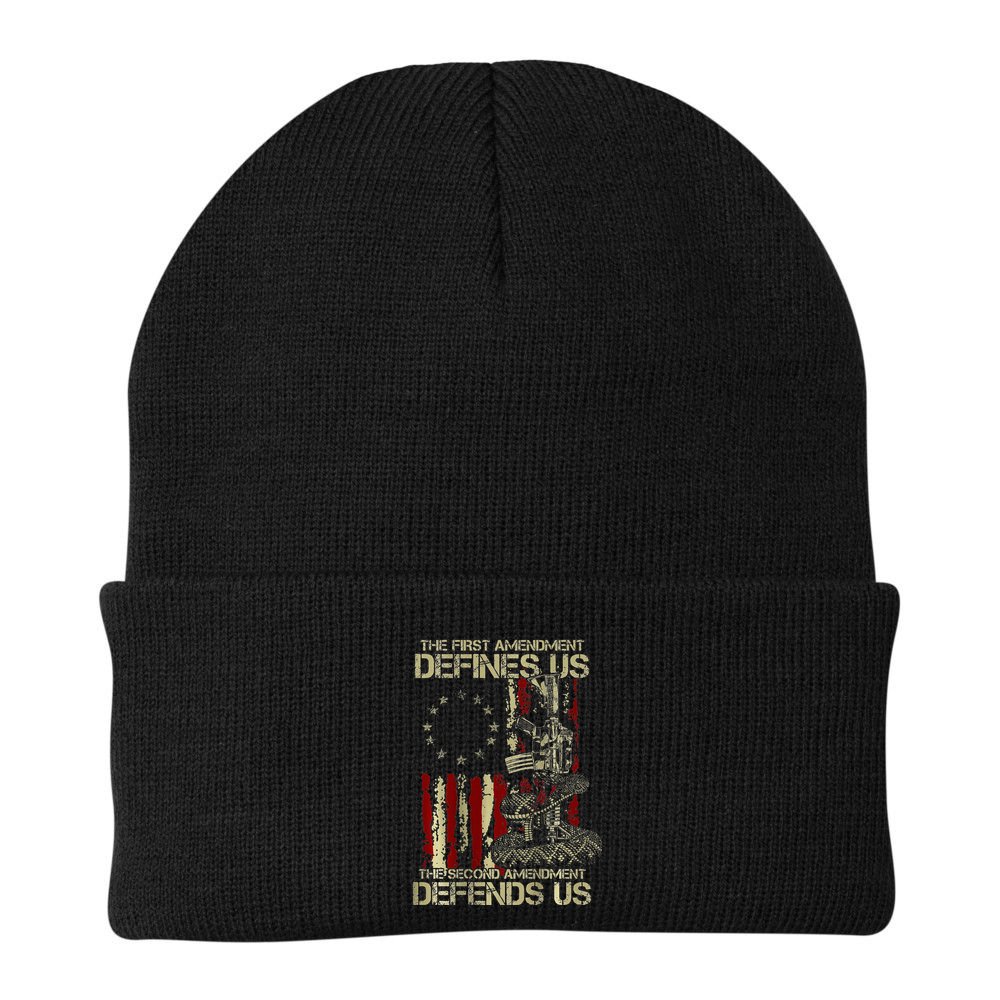 The First Amendment Defines Us American Flag Beanie