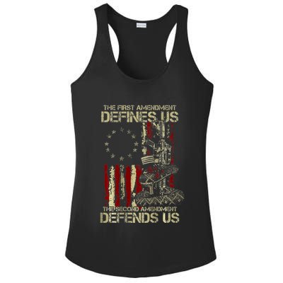The First Amendment Defines Us American Flag Ladies PosiCharge Competitor Racerback Tank