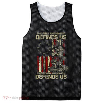 The First Amendment Defines Us American Flag Mesh Reversible Basketball Jersey Tank
