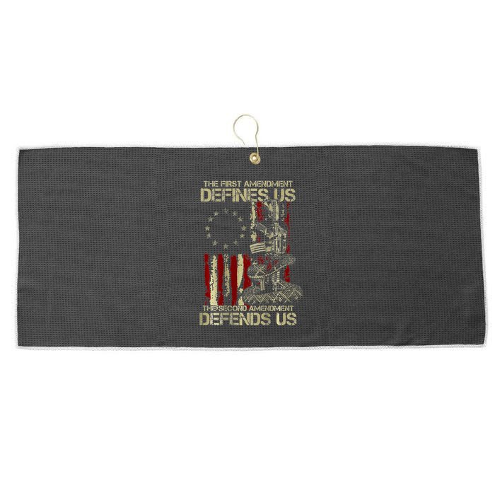 The First Amendment Defines Us American Flag Large Microfiber Waffle Golf Towel