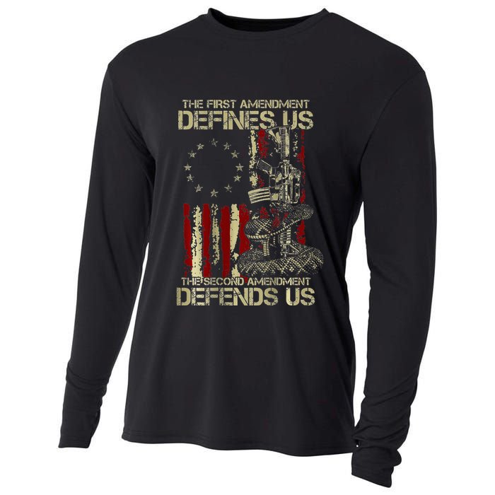 The First Amendment Defines Us American Flag Cooling Performance Long Sleeve Crew