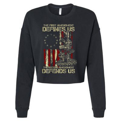 The First Amendment Defines Us American Flag Cropped Pullover Crew