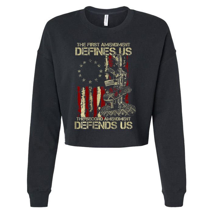 The First Amendment Defines Us American Flag Cropped Pullover Crew