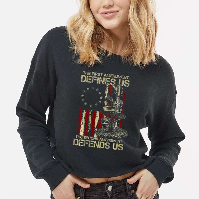 The First Amendment Defines Us American Flag Cropped Pullover Crew