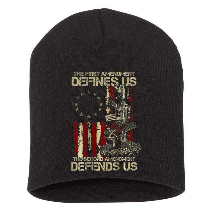 The First Amendment Defines Us American Flag Short Acrylic Beanie