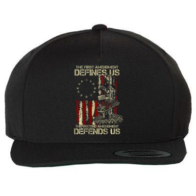 The First Amendment Defines Us American Flag Wool Snapback Cap