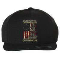 The First Amendment Defines Us American Flag Wool Snapback Cap