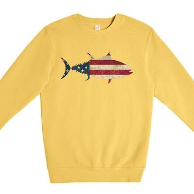 Tuna Fishing American Flag Vintage Patriotic Fisherman Gift Great Gift Premium Crewneck Sweatshirt