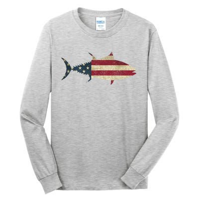 Tuna Fishing American Flag Vintage Patriotic Fisherman Gift Great Gift Tall Long Sleeve T-Shirt