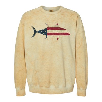 Tuna Fishing American Flag Vintage Patriotic Fisherman Gift Great Gift Colorblast Crewneck Sweatshirt