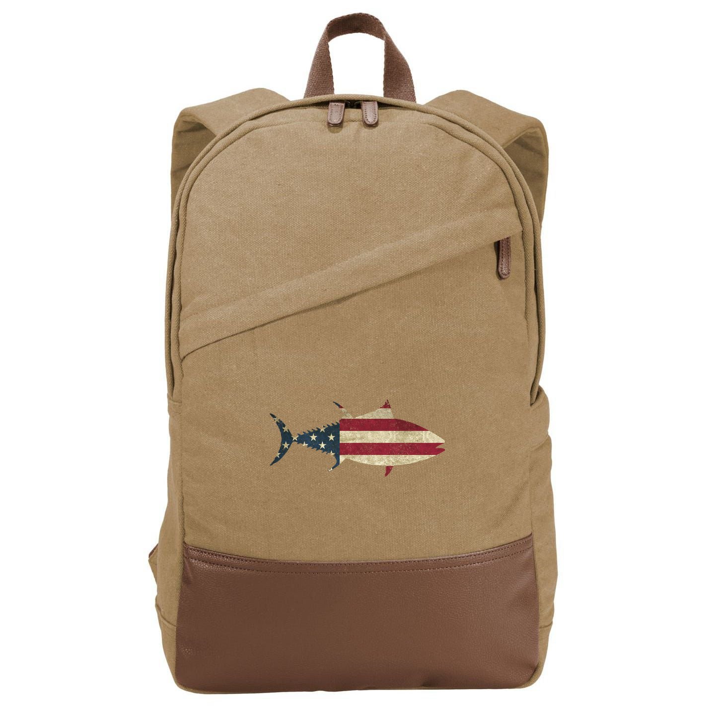 Tuna Fishing American Flag Vintage Patriotic Fisherman Gift Great Gift Cotton Canvas Backpack