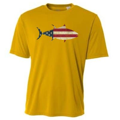 Tuna Fishing American Flag Vintage Patriotic Fisherman Gift Great Gift Cooling Performance Crew T-Shirt