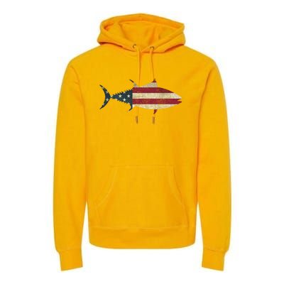 Tuna Fishing American Flag Vintage Patriotic Fisherman Gift Great Gift Premium Hoodie