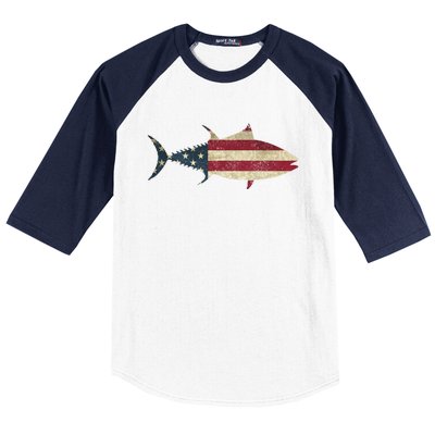 Tuna Fishing American Flag Vintage Patriotic Fisherman Gift Great Gift Baseball Sleeve Shirt