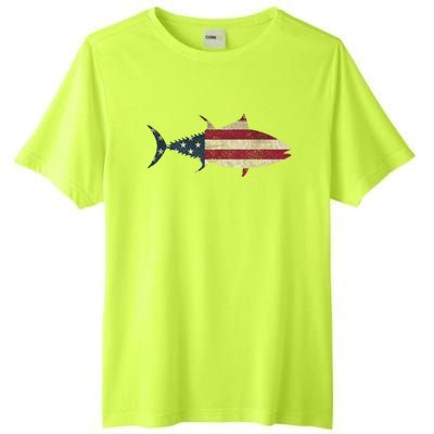 Tuna Fishing American Flag Vintage Patriotic Fisherman Gift Great Gift Tall Fusion ChromaSoft Performance T-Shirt