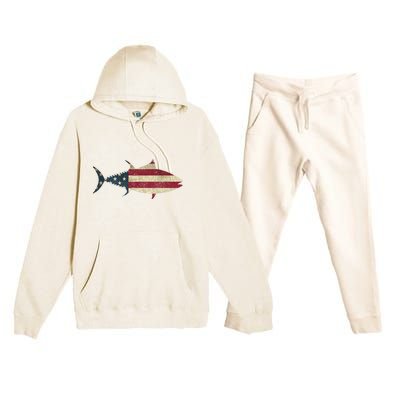 Tuna Fishing American Flag Vintage Patriotic Fisherman Gift Great Gift Premium Hooded Sweatsuit Set