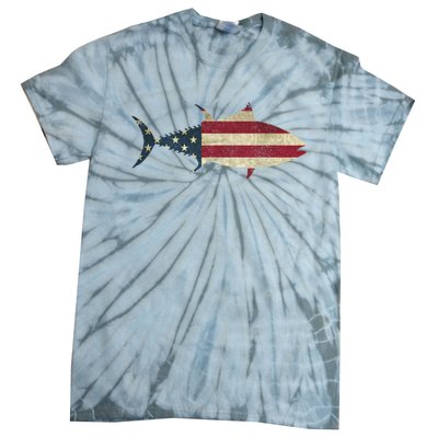 Tuna Fishing American Flag Vintage Patriotic Fisherman Gift Great Gift Tie-Dye T-Shirt