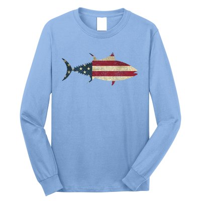 Tuna Fishing American Flag Vintage Patriotic Fisherman Gift Great Gift Long Sleeve Shirt