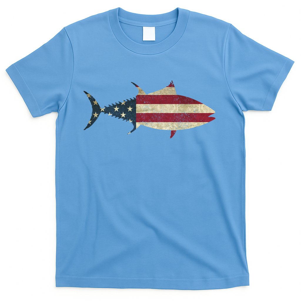 Tuna Fishing American Flag Vintage Patriotic Fisherman Gift Great Gift T-Shirt
