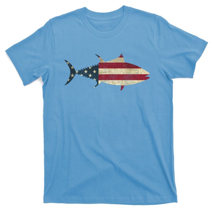 Tuna Fishing American Flag Vintage Patriotic Fisherman Gift Great Gift T-Shirt