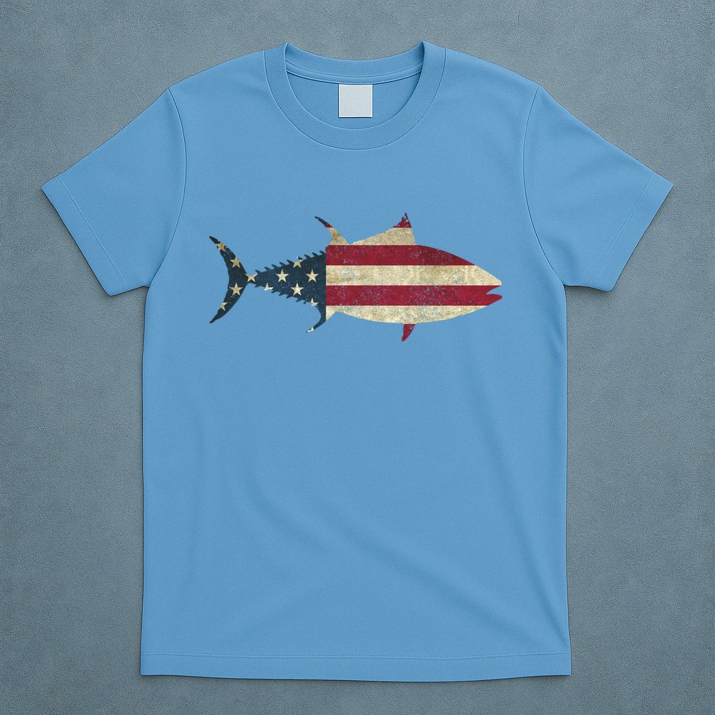 Tuna Fishing American Flag Vintage Patriotic Fisherman Gift Great Gift T-Shirt