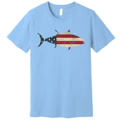 Tuna Fishing American Flag Vintage Patriotic Fisherman Gift Great Gift Premium T-Shirt