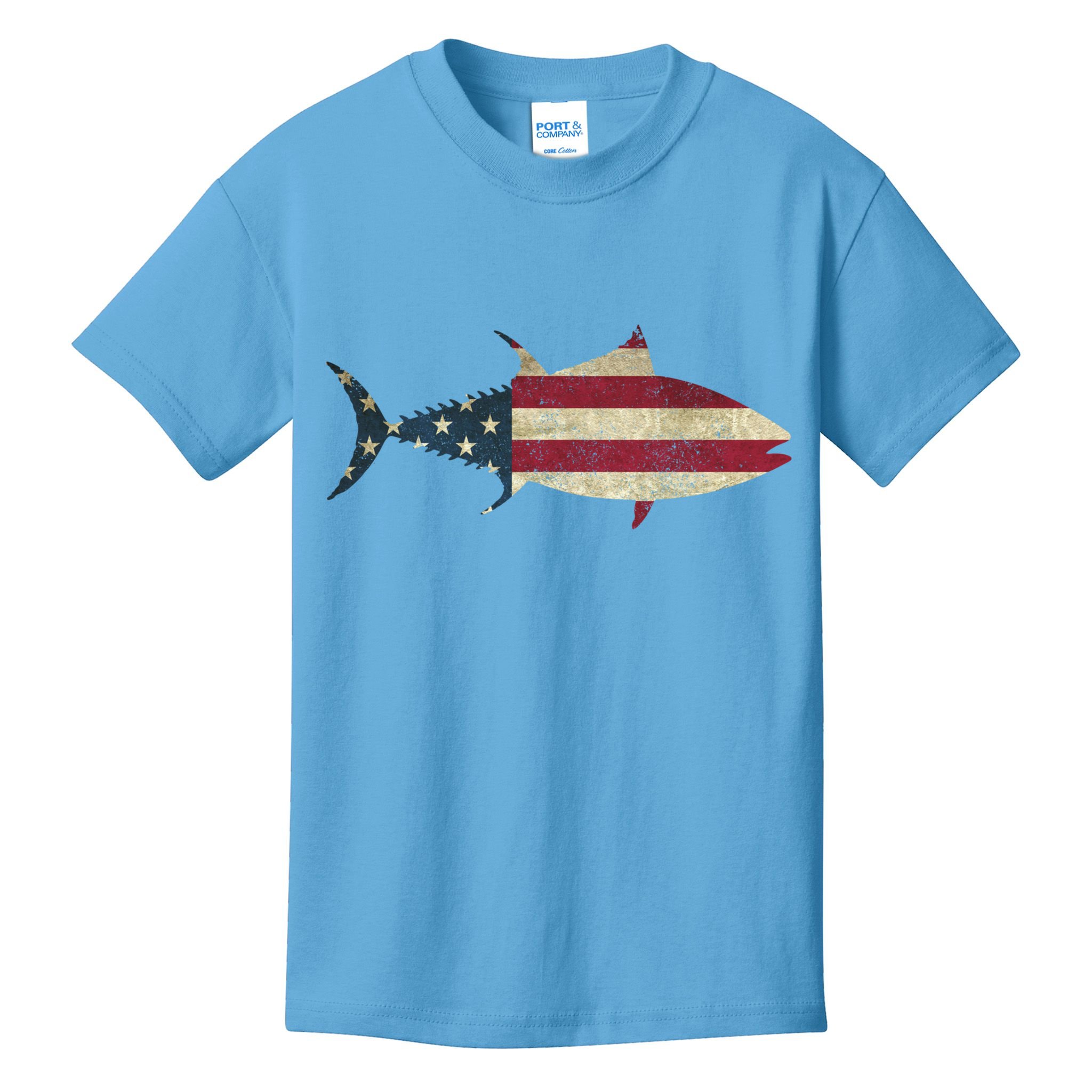 Tuna Fishing American Flag Vintage Patriotic Fisherman Gift Great Gift Kids T-Shirt